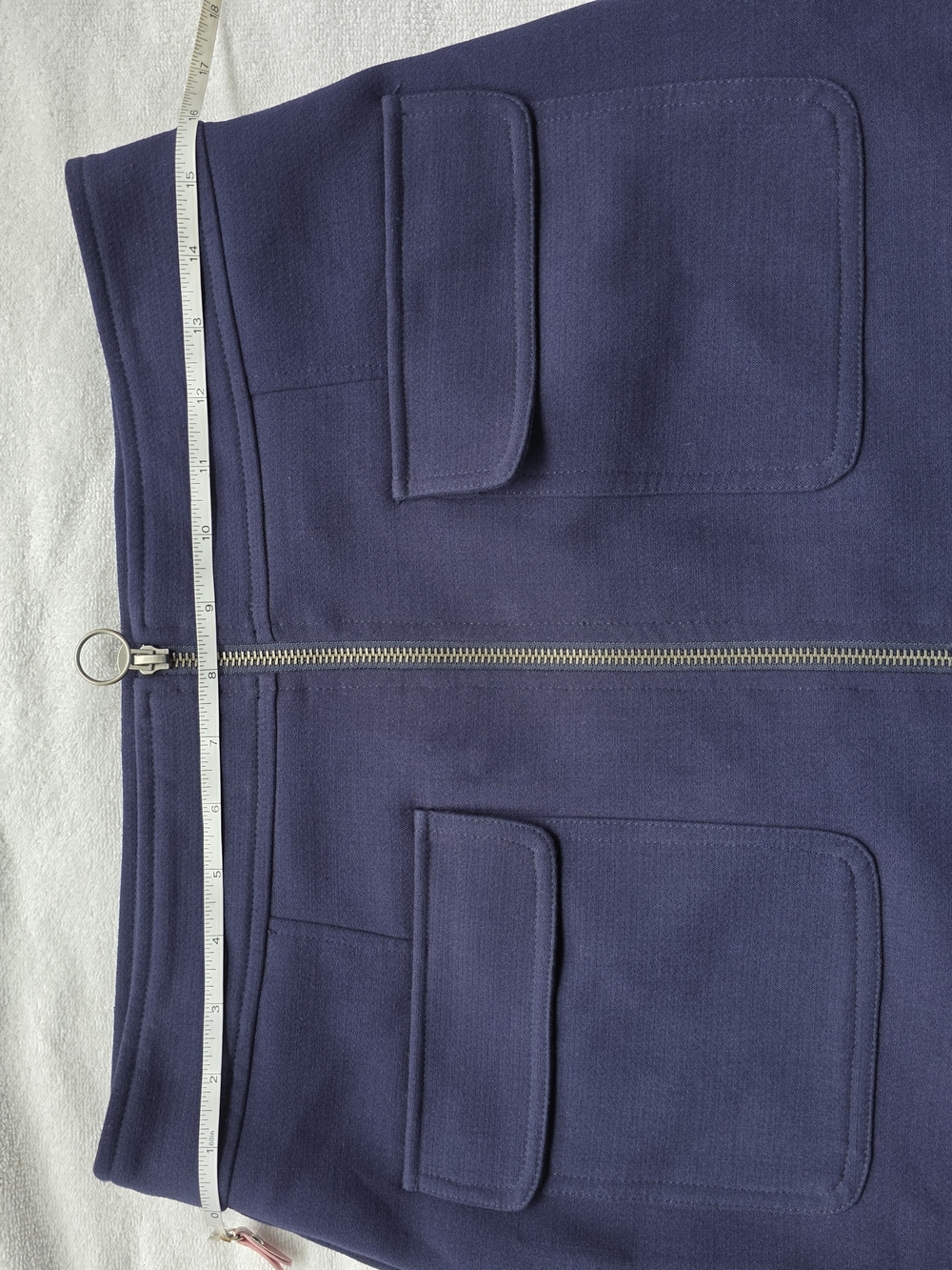 Forever 21 Navy Zip Front Mini Skirt Size Large Fully Lined Stretch Pockets - Picture 8 of 10